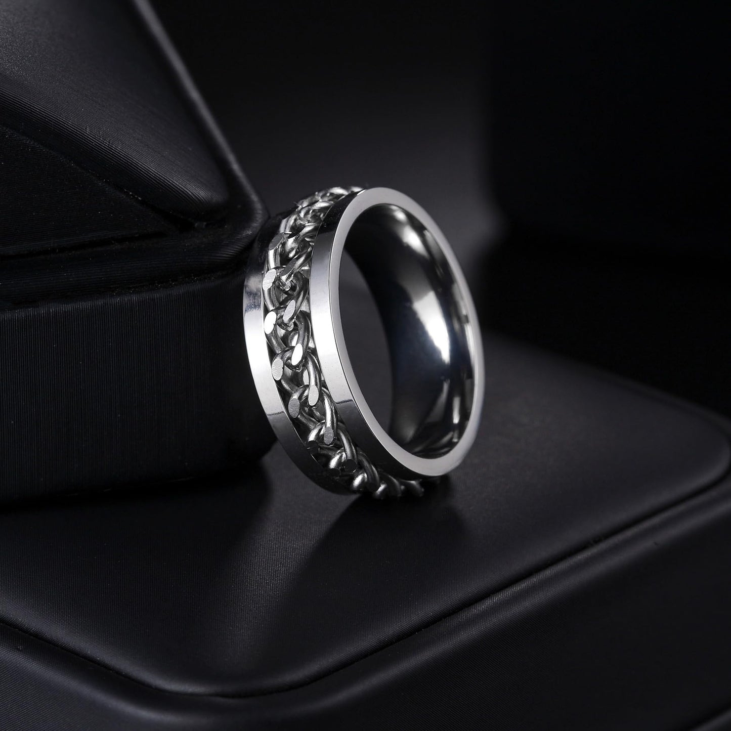 Udolfly Mens Fidget Rings Anxiety Rings For Men Womens Chain Spinner Rings For Adults Titanium Steel Ring Chain Silver Size 13