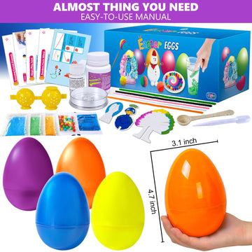 Unglinga 4 Jumbo Easter Basket Stuffer Surprise Eggs, 6 Science Experiments For Kids, Easter Toys Gift Idea For Boys And Girls Party Favor Educational Stem Activities Kit
