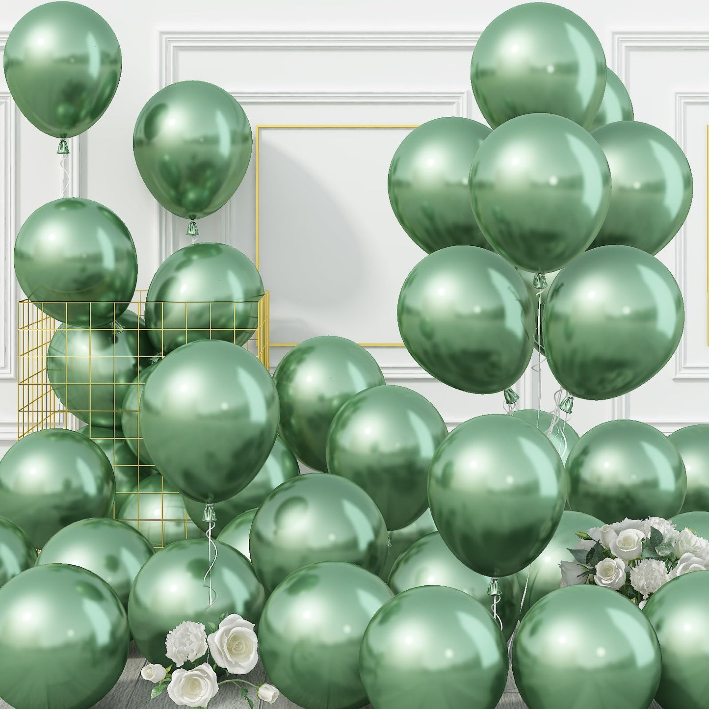 Jobkoo Green Metallic Balloons, 50Pcs 10Inch Chrome Dark Green Balloons Metallic Retro Sage Olive Green Party Balloons Hunter Gr