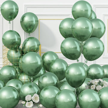 Jobkoo Green Metallic Balloons, 50Pcs 10Inch Chrome Dark Green Balloons Metallic Retro Sage Olive Green Party Balloons Hunter Gr