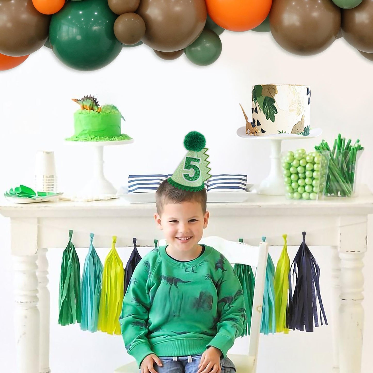 HODIHIWI Dinosaur 5th Birthday Hat Green Dino Theme First Party Decoartion Favors For Boy