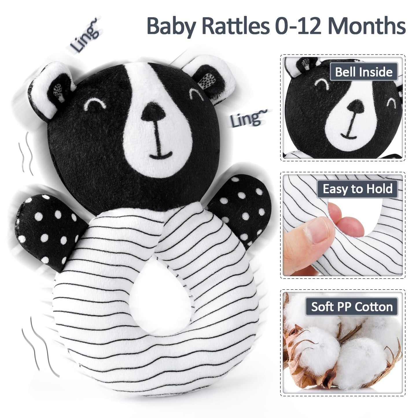 Joyreal High Contrast Baby Toys For Newborn, Black And White Baby Sensory Toys With Car Seat Toys,Infant Toys With Black White C