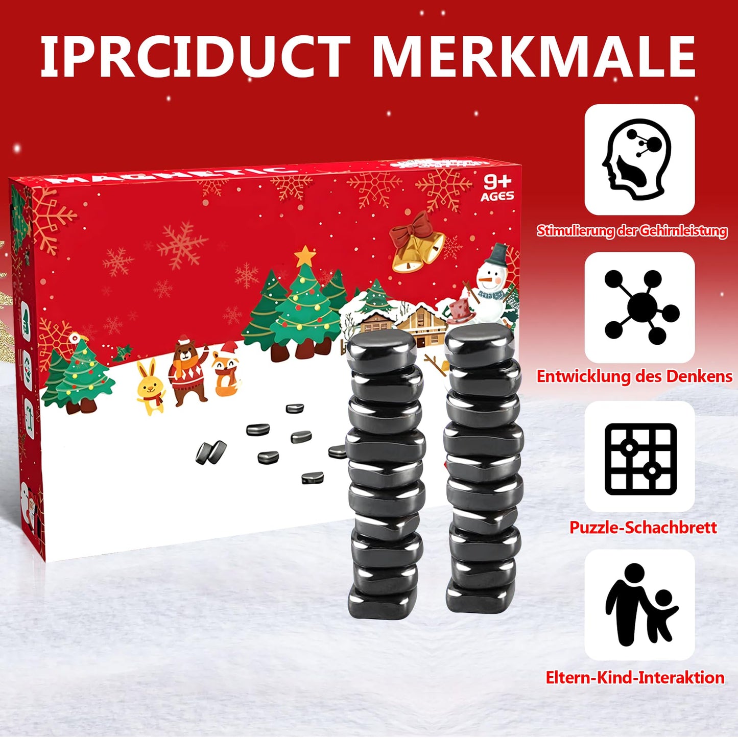 20 Pcs Christmas Magnetic Chess Game, Magnetic Chess Game With Stones Magnet Game With String Magnetic Board Games Puzzle Strate