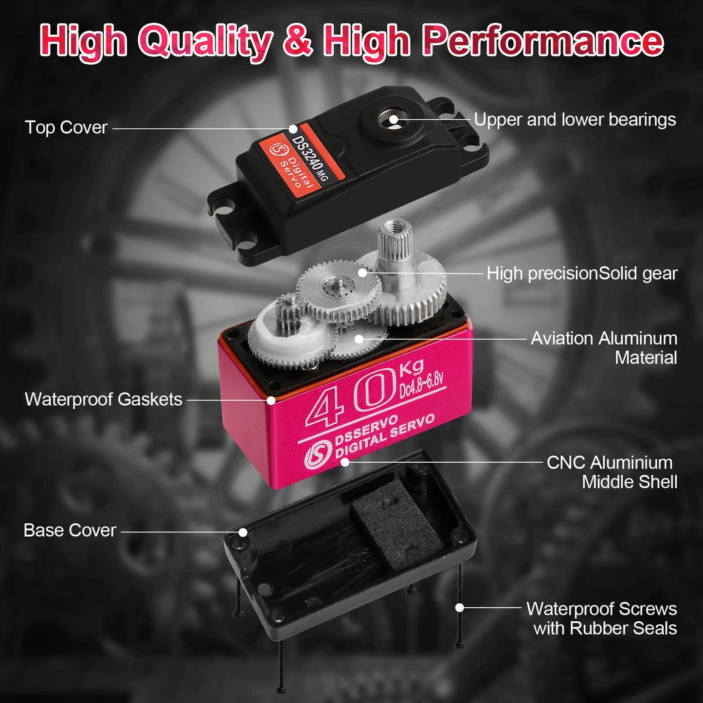 40Kg High Rc Servo High Torque Servo Motors Digital Servo Waterproof Full Metal Gear Steering Servo With 25T For 1/8 1/10 1/12 R