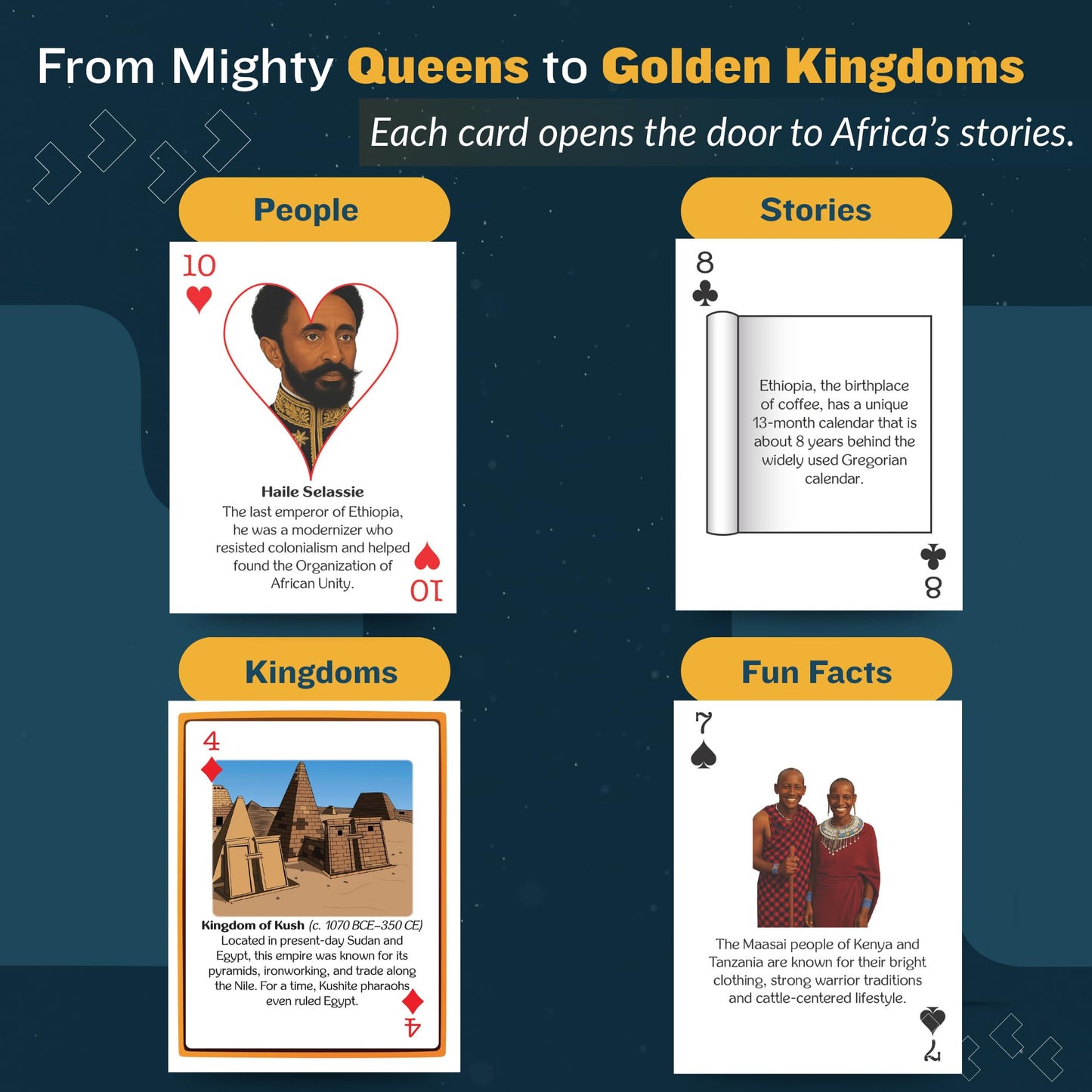 Kulture Games - Educational Playing Cards African History - Fun Playing Cards for mature-themeds & Kids - Homeschool Learning Cultural - African Legends Kingdoms Stories - History Learning - Ages 6+