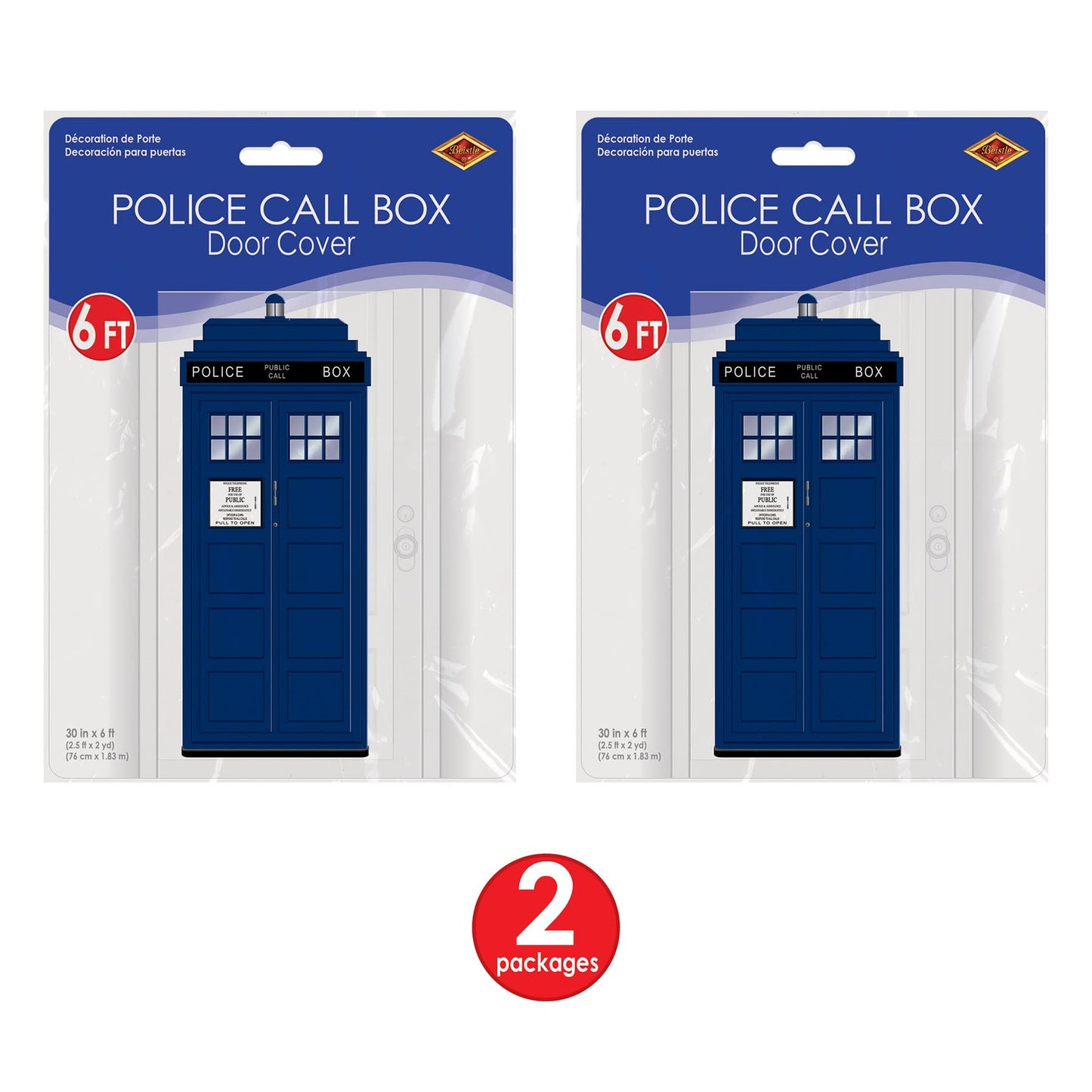 Beistle Plastic Blue Police Call Box Door Covers, 6 x 30, Set of 2 - British Themed Party Supplies, Crime Scene Decorations, La