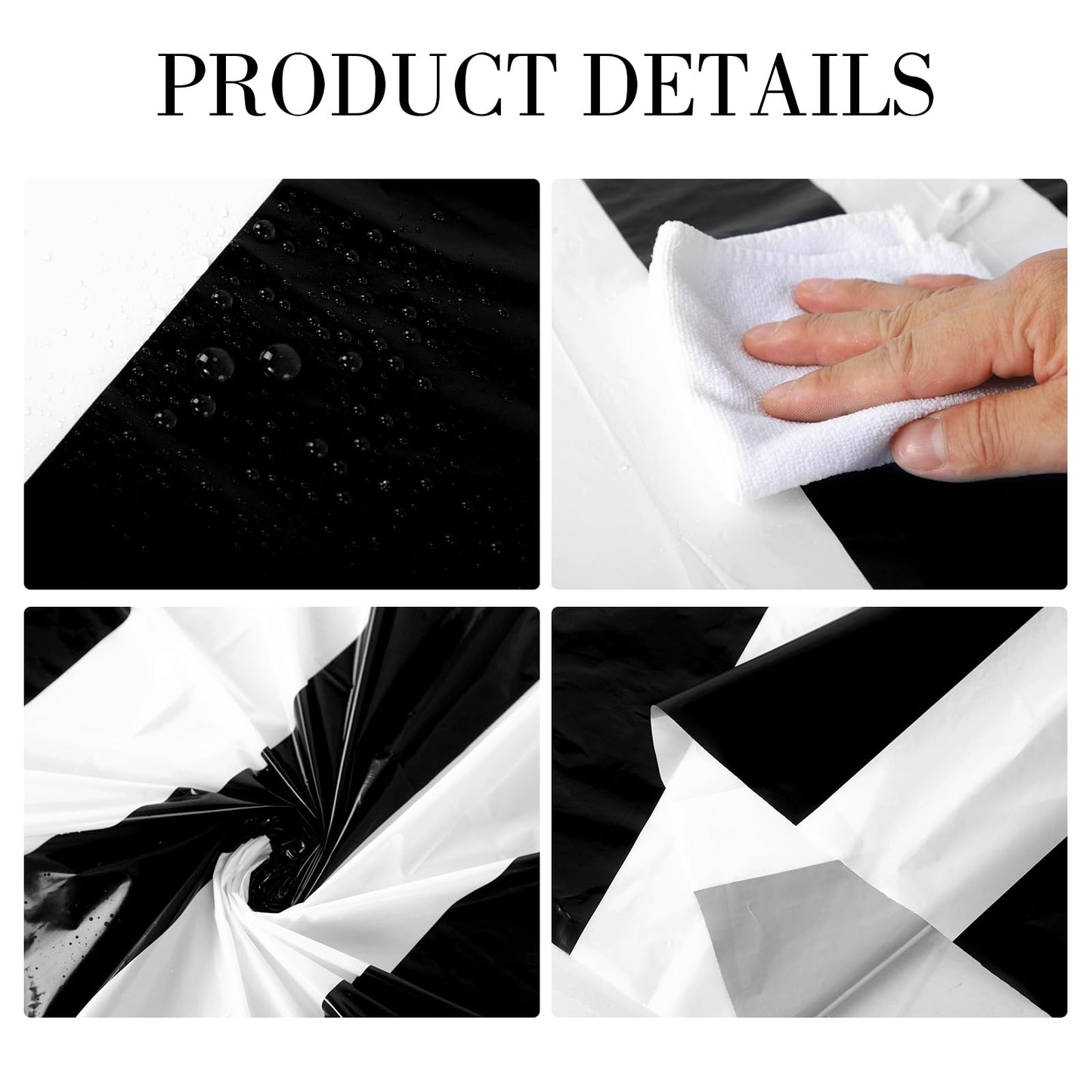 Tatuo 3 Pcs Black and White Round Circus Table Cloth 84 Inch Carnival Circus Tablecloths Striped Disposable Plastic Table Cover