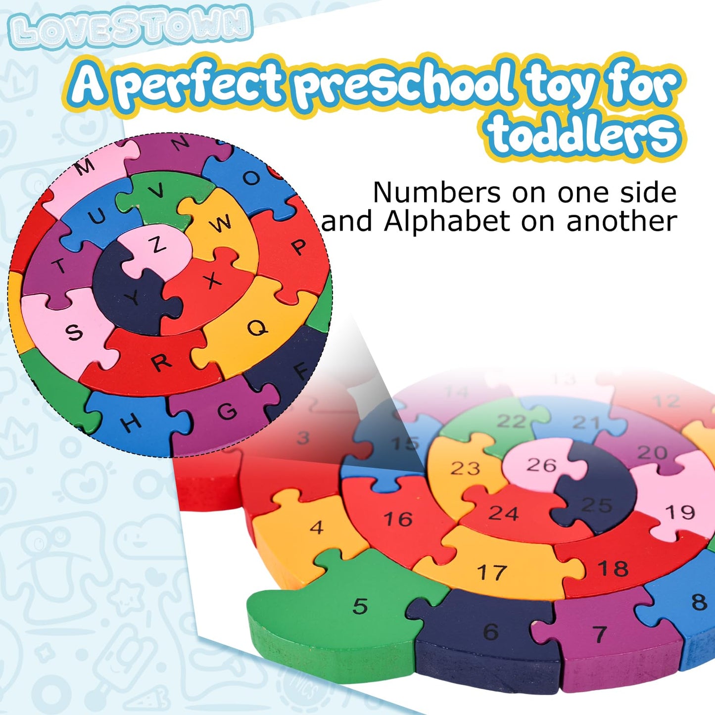 Lovestown Alphabet Jigsaw Puzzles, Wooden Snail Letters Numbers Block Toys, Building Blocks Wooden Puzzles For Kids Educational Learning