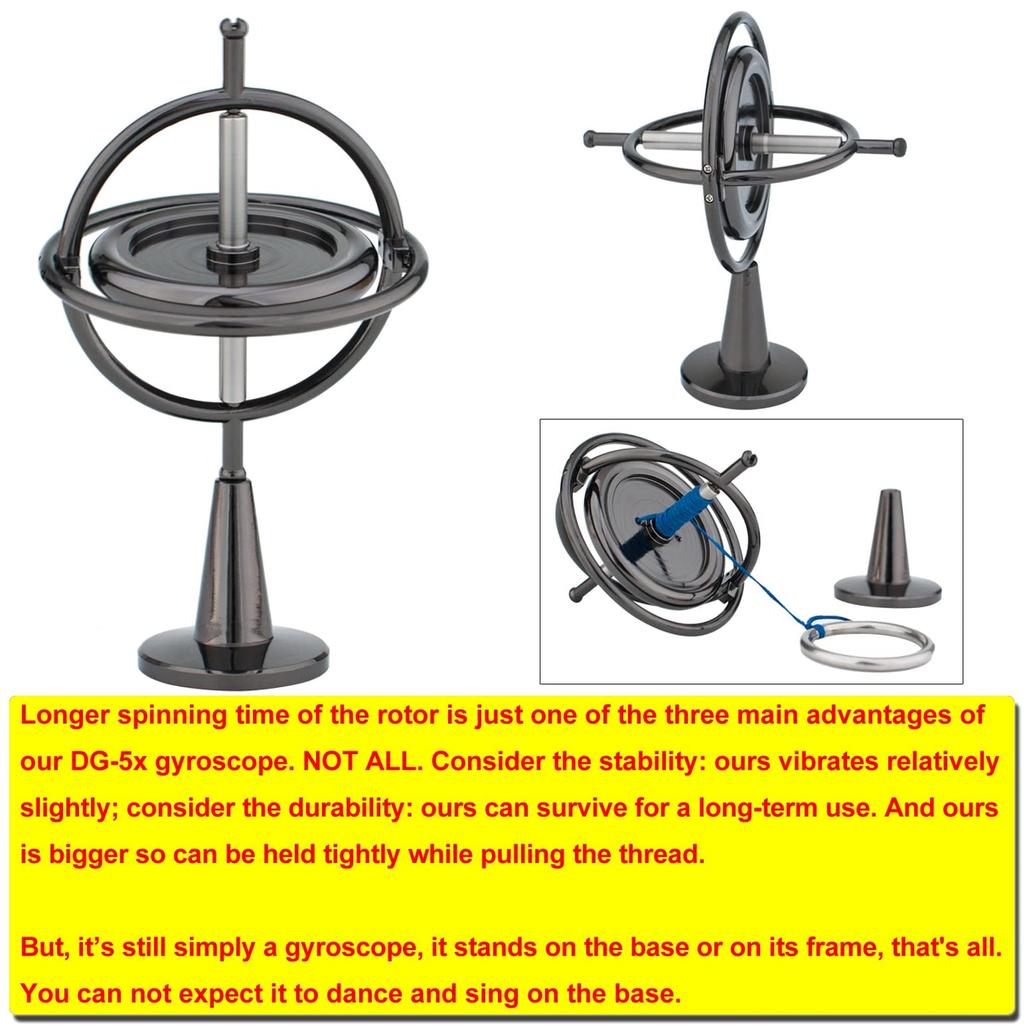 DjuiinoStar Heavy Duty Gyroscope (CNC Machined Solid Steel Rotor): Stable&Robust (Pass 2nd Floor Drop Test); Long Spin Time (More Tricks); enhanced Fidget Toy  Magic Anti-Gravity Gear DG-5PROLite-02