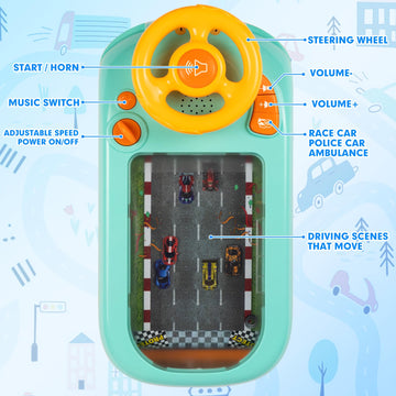 Beacron Musical Steering Wheel Toys For Boys 4-6, Toddler Simulated Driving Racing Car Game With Sound Age 3+ Year Old, Interact