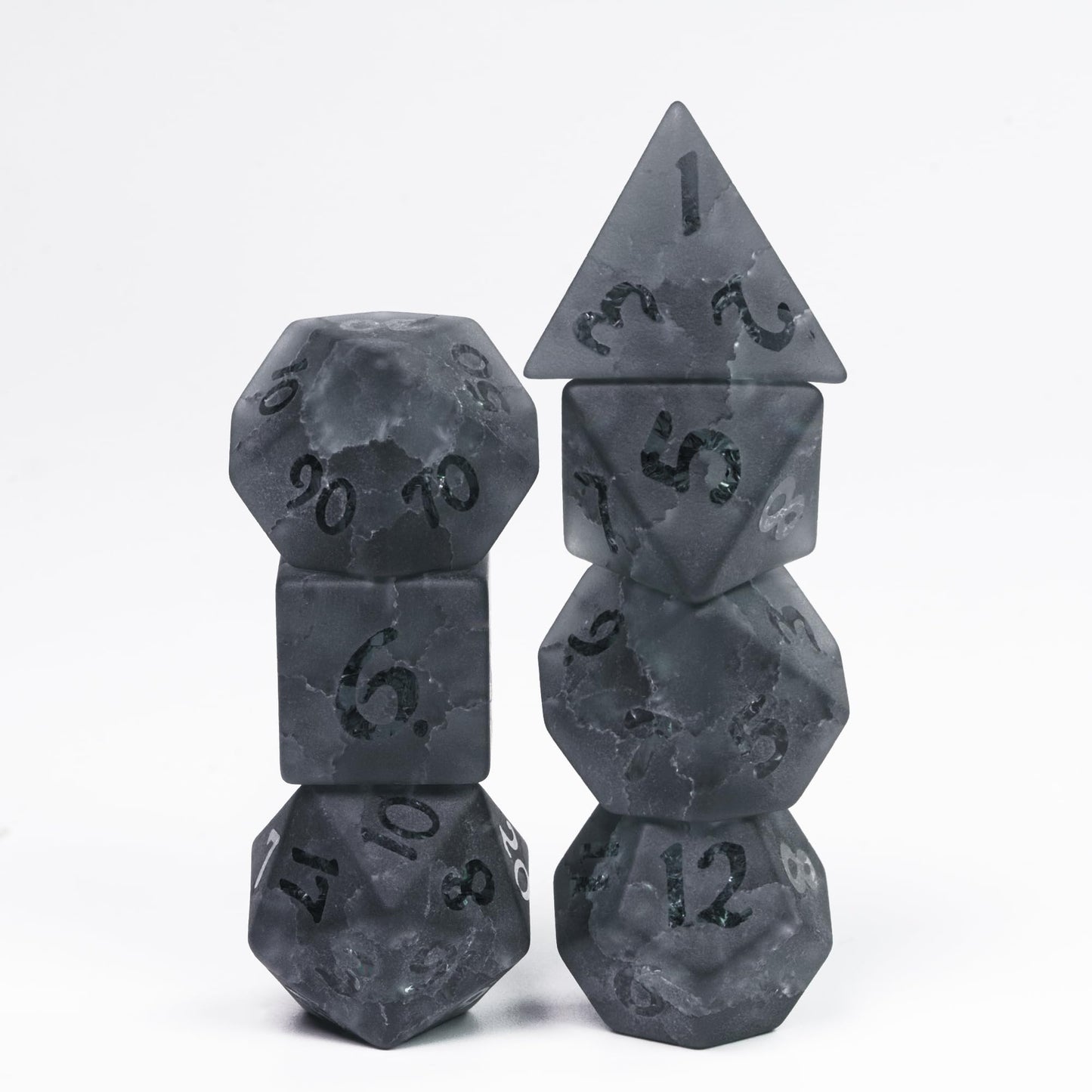 Udixi Black Cracked Glass Dice Set D&D, 7 Piece Glass Polyhedral Dnd Dice For Dungeons And Dragon Tabletop Game