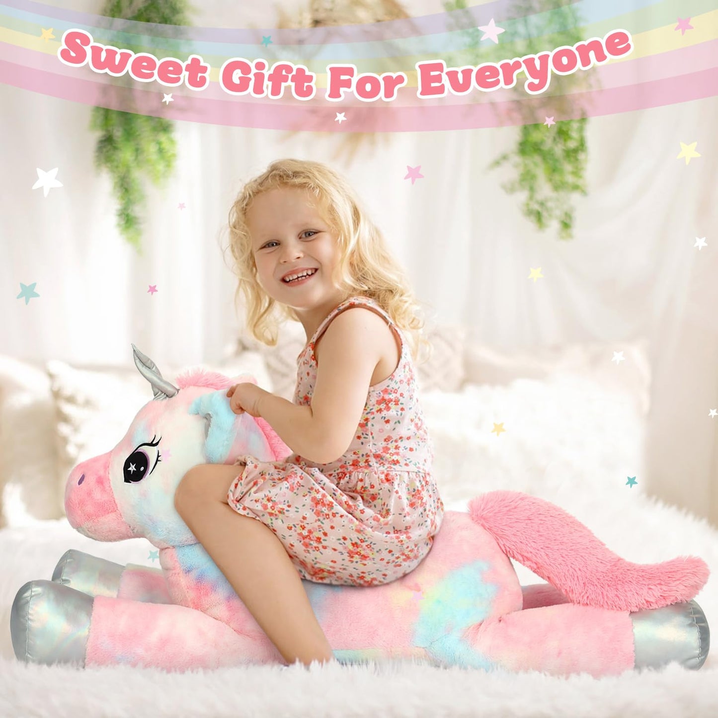 Beniny 43In Giant Unicorn Stuffed Animal Plush Toy, Big Rainbow Cuddly Unicorn Toys For Girls, Large Stuffed Unicorn Plushie Bir
