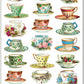 Violette stickers Mini Tea Cup Stickers for kids, Clear and Waterproof Tea party mini Stickers, Beautifully detailed miniature C