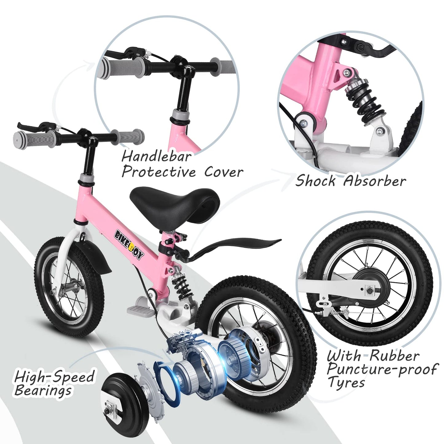 bikeboy Balance Bike 3 in 1,The Dual Use of a Kids Balance Bike and Kids Bike,12 14 Inches for 2-6 Years Old,with Shock Absorber
