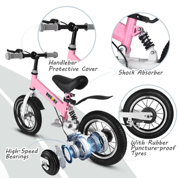 bikeboy Balance Bike 3 in 1,The Dual Use of a Kids Balance Bike and Kids Bike,12 14 Inches for 2-6 Years Old,with Shock Absorber