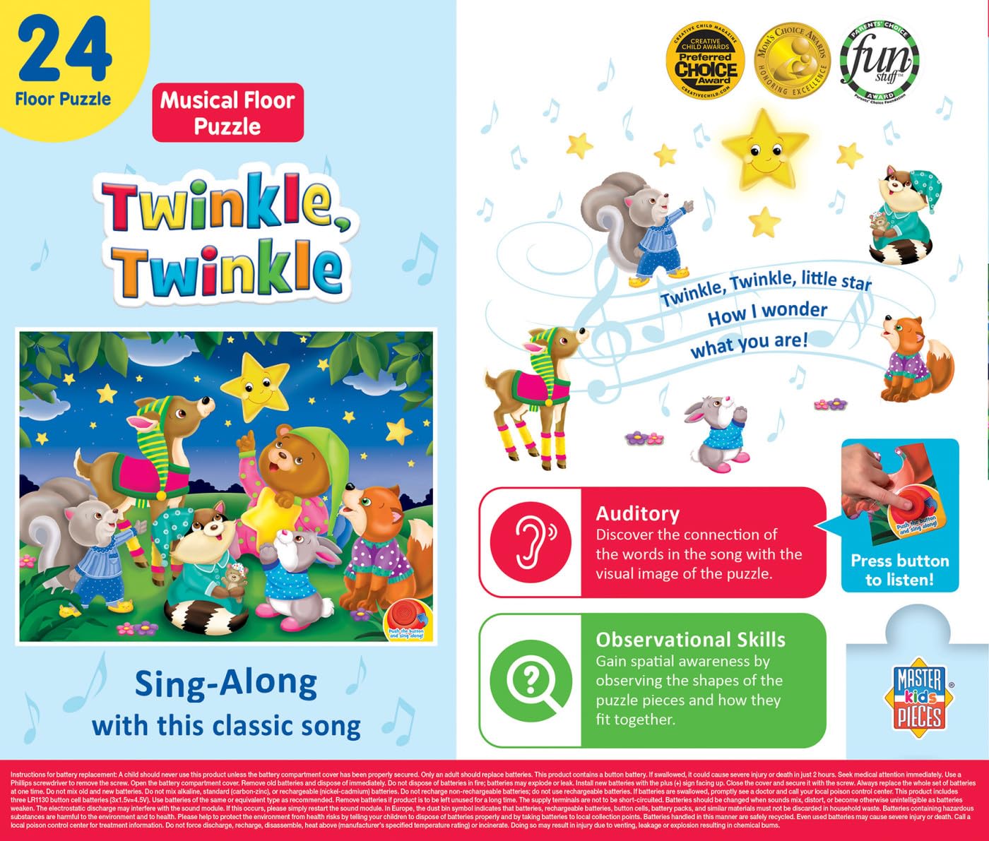 Masterpieces 24 Piece Twinkle Twinkle Sing-A-Long Sound Floor Puzzle For Kids - 18''X24''