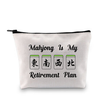 Jxgzso Novelty Mahjong Cosmetic Bag Mahjong Lover Gift Mahjong Is My Retirement Plan Board Game Zipper Purse Gift Lucky Mahjong