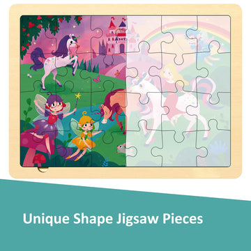 24 Piece Puzzles For Kids 3 Year Old, Unique Shape Jigsaw Pieces Fairy Princess, Wooden Jigsaw Puzzles For Toddlers, Preschool Puzzles For 3 4 5 Year Old Girls With Wooden Puzzle Tray And Storage Bag