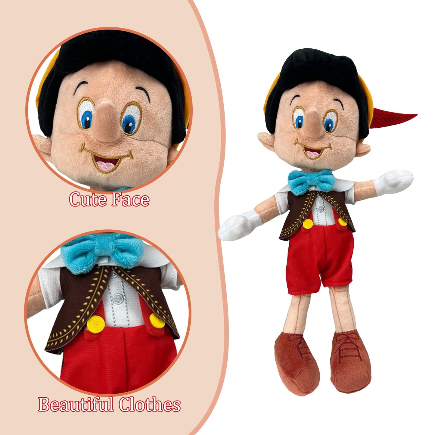 Pozbrd Pinocchio Plush Doll,Cute Pinocchio Stuffed Toy For Toddler Boys And Girls,Thanksgiving, Christmas, Birthday Gift For Kid