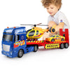 Dwi Dowellin Tow Truck Toy - 25.6" Semi Truck with Racing Car & Helicopter, Blue, Plastic, Model 666-71F, Ideal Gift for Kids 2-