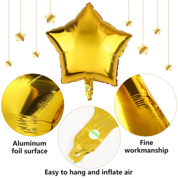 Durony 12 Pieces 18 Inches Gold Star Foil Balloons Star Shaped Mylar Star Helium Ballons Party Decorations For Birthday Party An