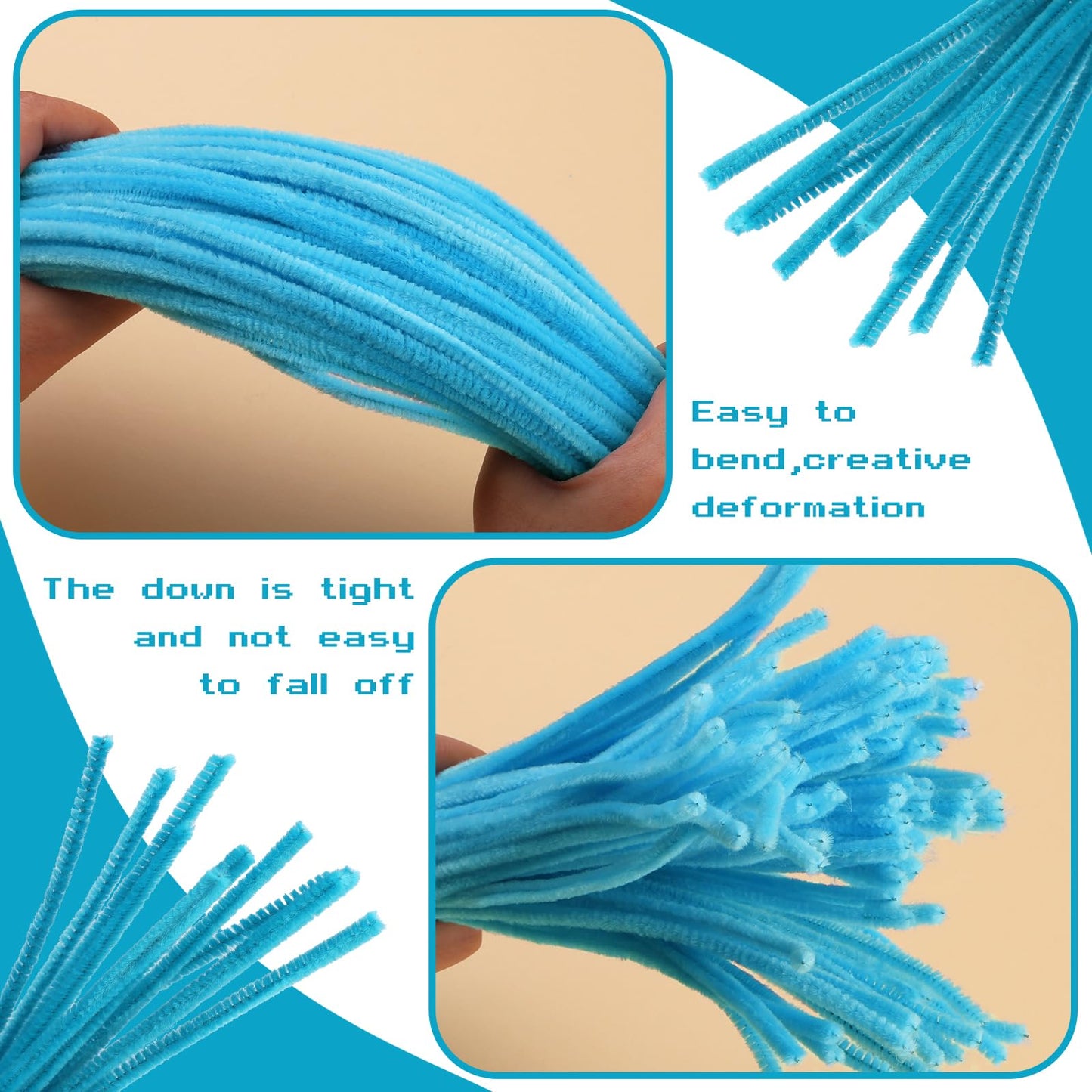 Giwrmu 100 Pieces Pipe Cleaners Chenille Stem, Turquoise Pipe Cleaners Craft, Fuzzy Sticks Craft Supplies, Colored Pipe Cleaner