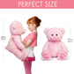 Lotfancy Teddy Bear Stuffed Animals, 20 Inch Pink Stuffed Bear, Cute Plush Toy With Footprints, Plushies For Kids Baby Toddlers