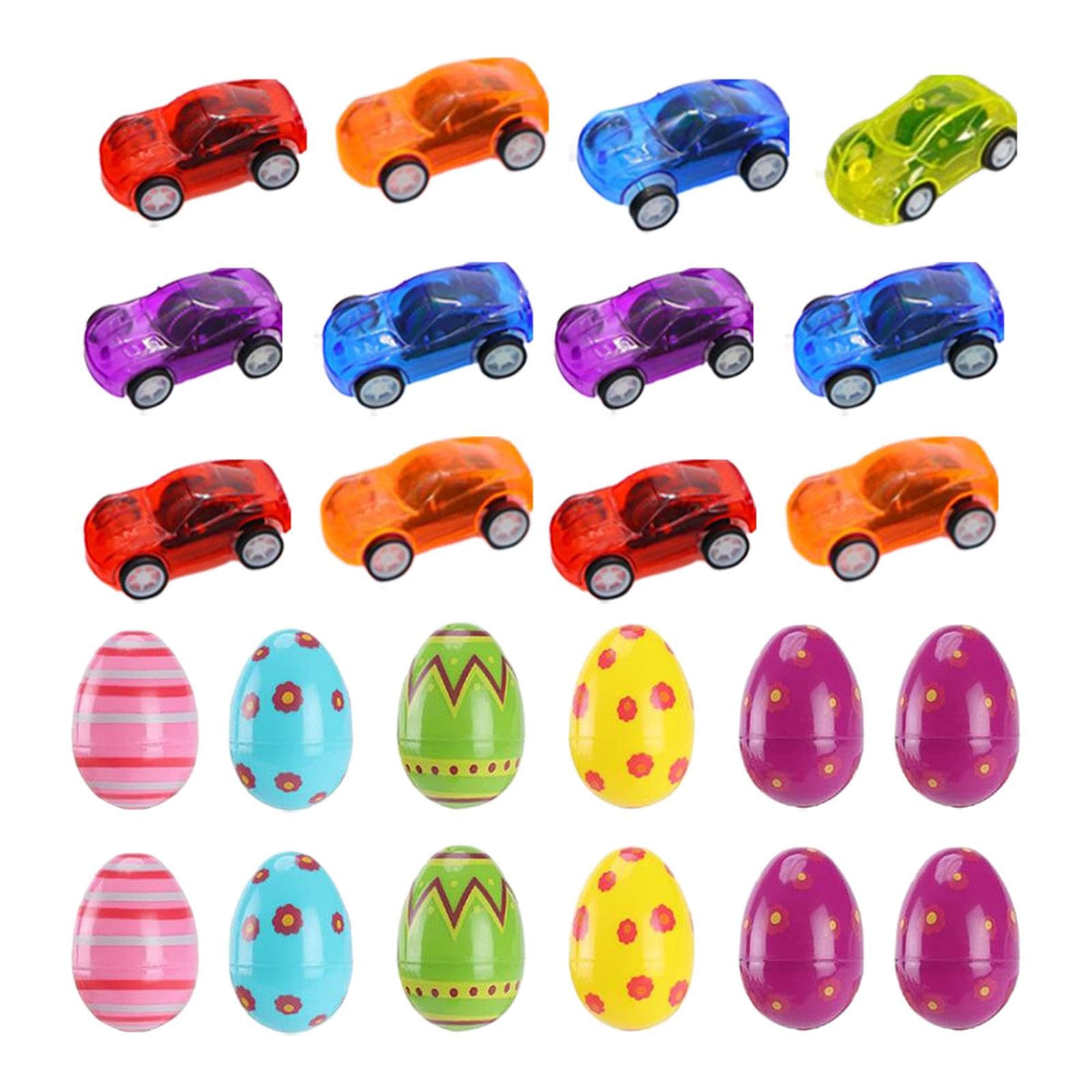 UJEAVETTE Prefilled Easter Eggs for Carnival Prizes Goodie Bag Fillers Party Favors 24pcs Toy Car