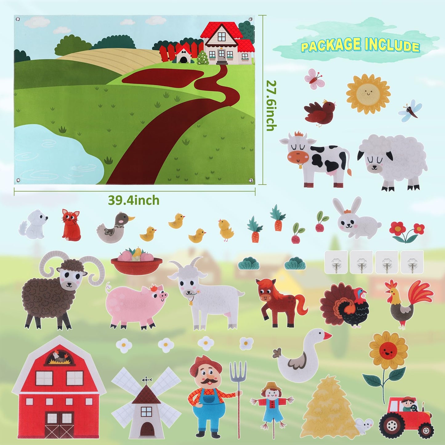 HomeMall Farm Animals Felt Board, 3.5 Ft Farmhouse Themed Felt Board for Toddlers, Preschool Early Learning Toy, Interactive Sto