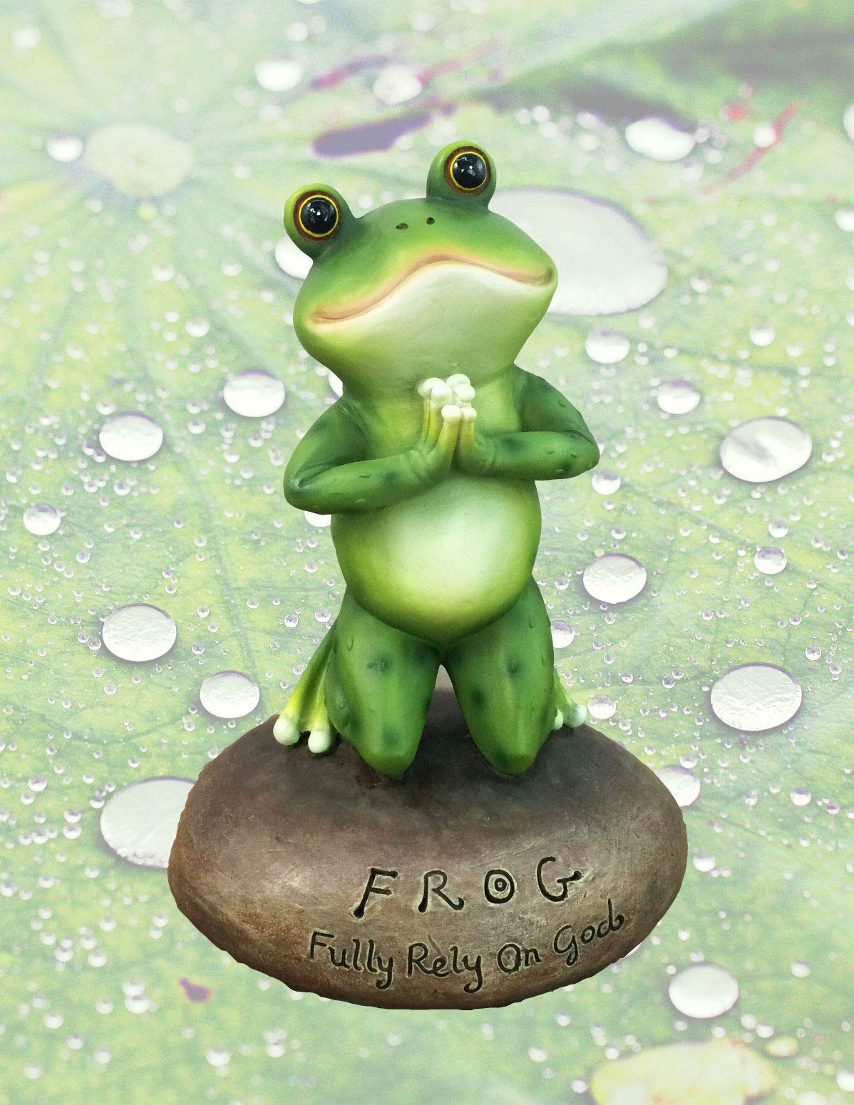 Dwk 6.5' Blessed Assurance Inspirational Cute Praying Frog On Rock Statue Novelty Collectible Frog Figurine Christian Religious Garden Decor
