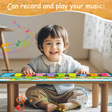 Fuceoruy Piano Mat Musical Toys For Toddlers 1-3, Sensory Learning Toy Floor Piano Playmat With 7 Animal Sound, 7 Transportation Sound & 10 Built-In Music, Birthday Gift For 1 2 3 Year Old Boys Girls