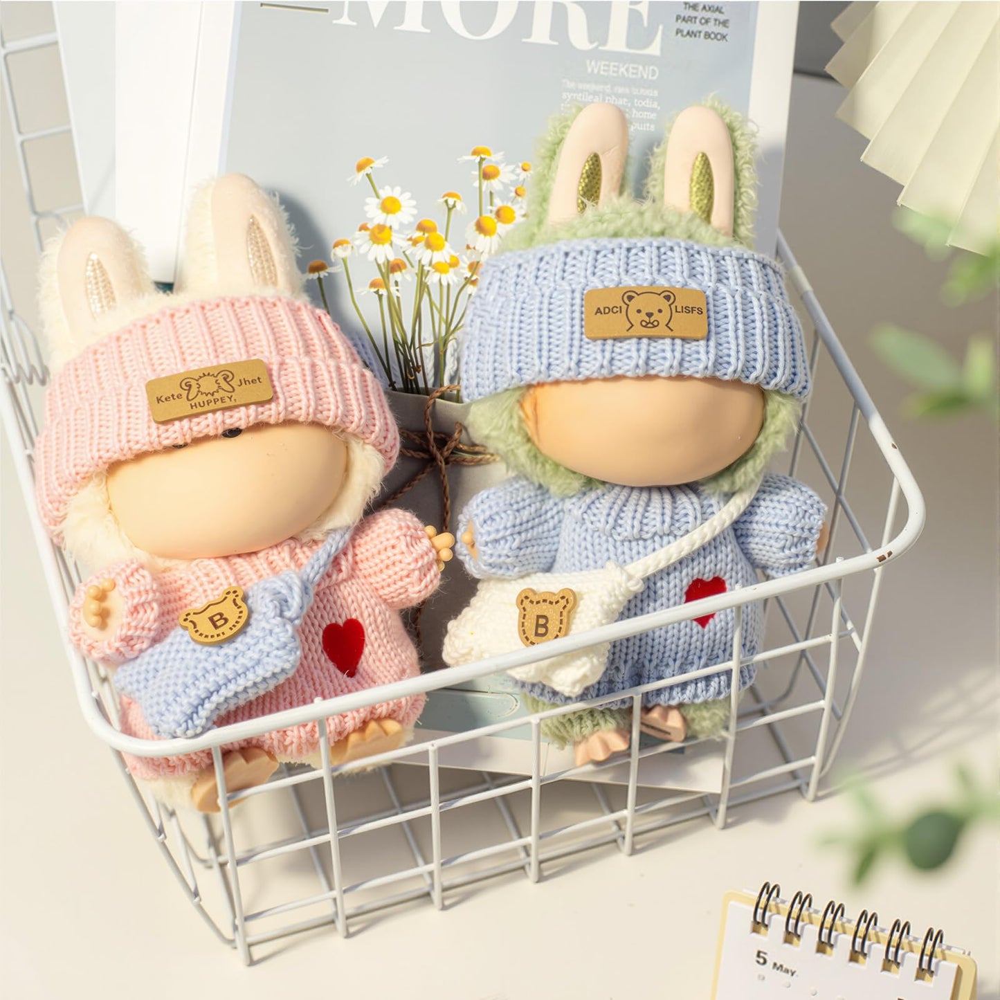 Clothes for LABUUB Doll (NO Doll)  Handcrafted Crochet 3-Piece Set for Doll Accessories  enhanced Outfit - Heart Sweater + Hat + Bag  Cute Clothes for Dress up Unique Style (Blue)