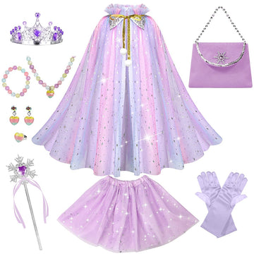 Meland Princess Dress Up Clothes For Little Girl, 11Pcs Princess Cape With Crown, Princess Dresses For Girl 3-8 Birthday Gift