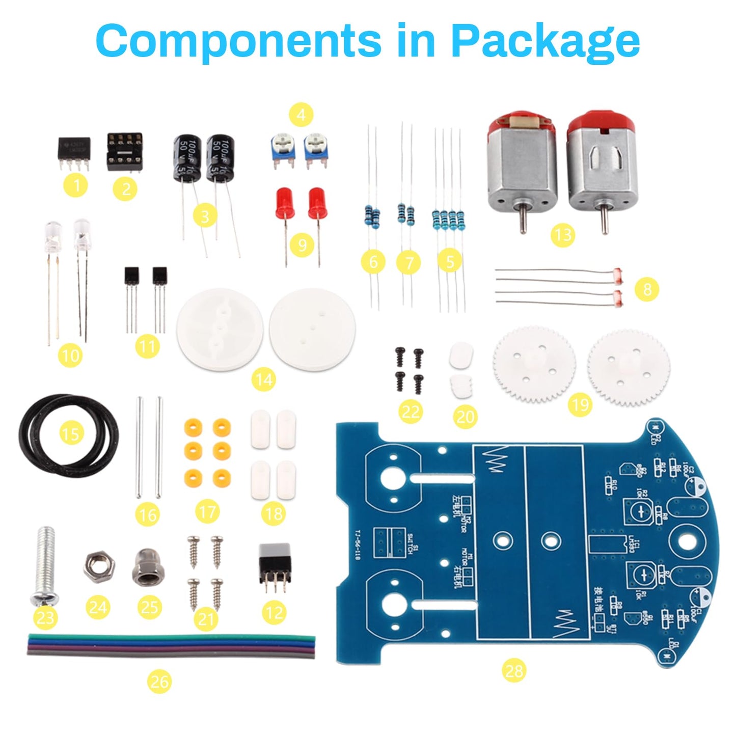 MiOYOOW Smart Car DIY Kit - Soldering Project for Beginners, TT Motor, Fiberglass, 1 Pack