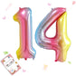Smlpuame 40 Inch Number Balloons 0-9 Rainbow Gradient Large Number 14 Balloons, Digital Balloons For Birthday Party Celebration
