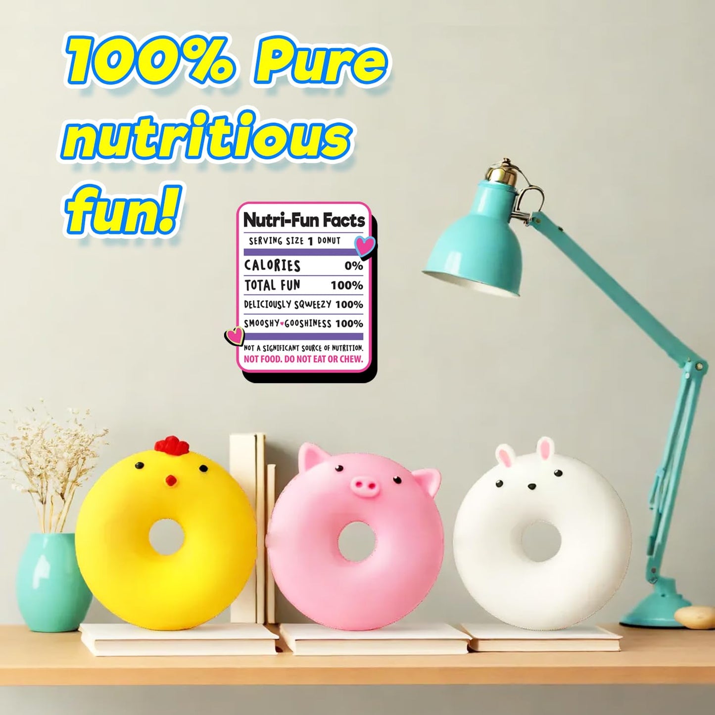 JA-RU Sqweezy Donut Cute Animal Glaze (3 Donuts Assorted) Smushy Smoo Shums Toy for Boys & Girls. Sqweez Louise Squishy Fidget for Kids  Teen  & mature-themed. Super Soft Stress Relief Party Favor. 3724-3