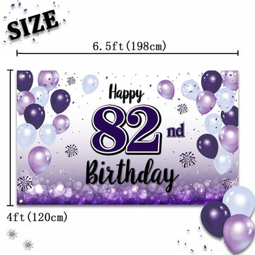 LASKYER Happy 82nd Birthday Decorations,82nd Purple Balloon Large Birthday Banner Backdrop Sign,82 Years Old Bday Party Supplies