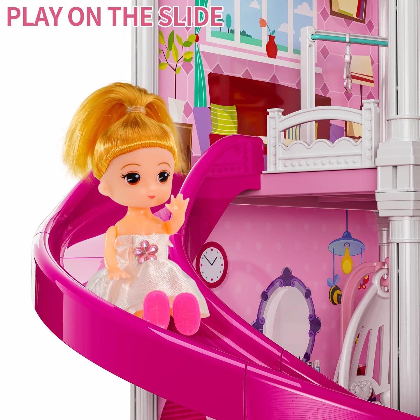 Temi Doll House Girls Toys - 4-Story 12 Rooms Playhouse With 2 Dolls Toy Figures, Fully Furnished Fashion Dollhouse, Pretend Pla