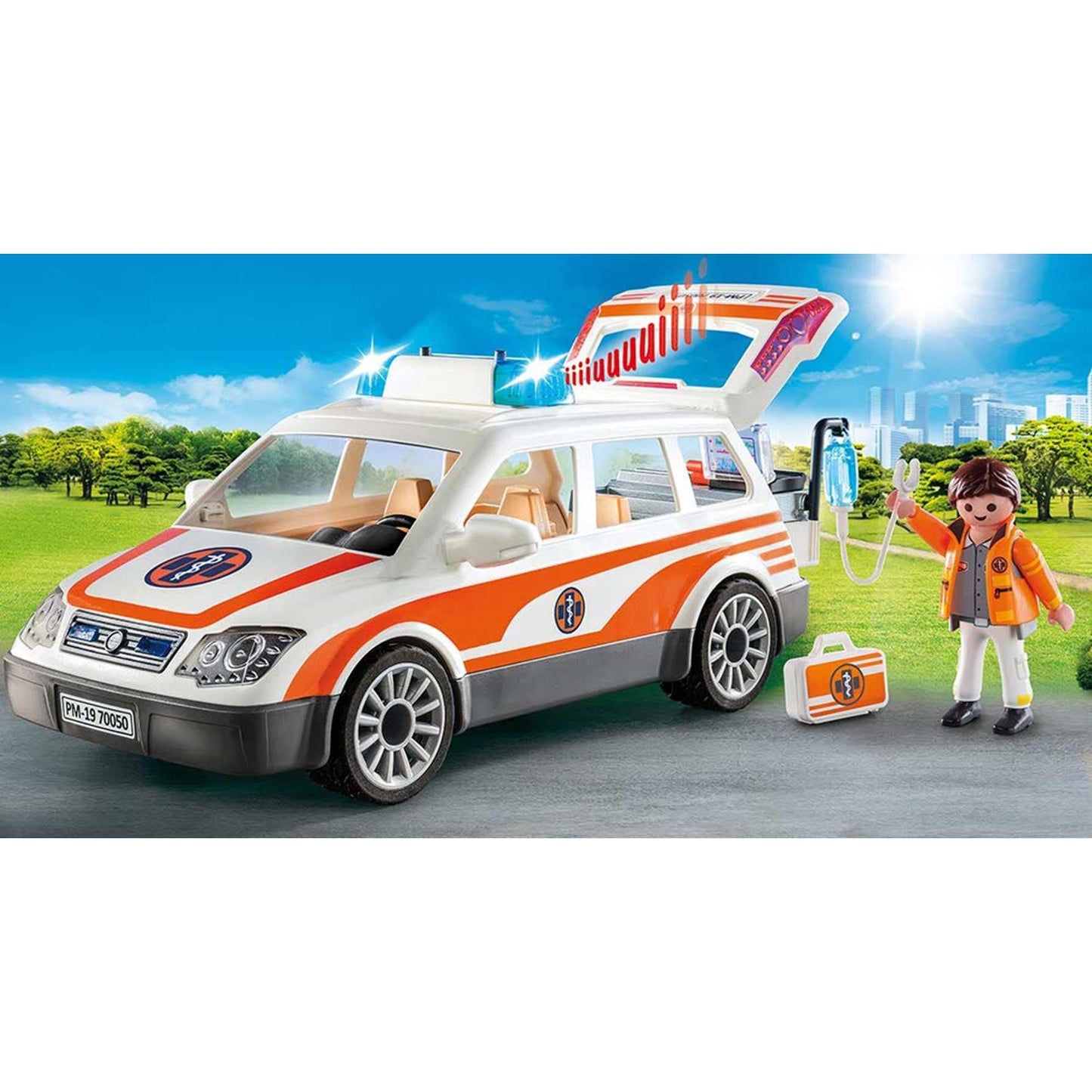 Playmobil Emergency Car with Siren - Multicoloured, Plastic, 9 x 18.7 x 34.8 cm, Model 70050