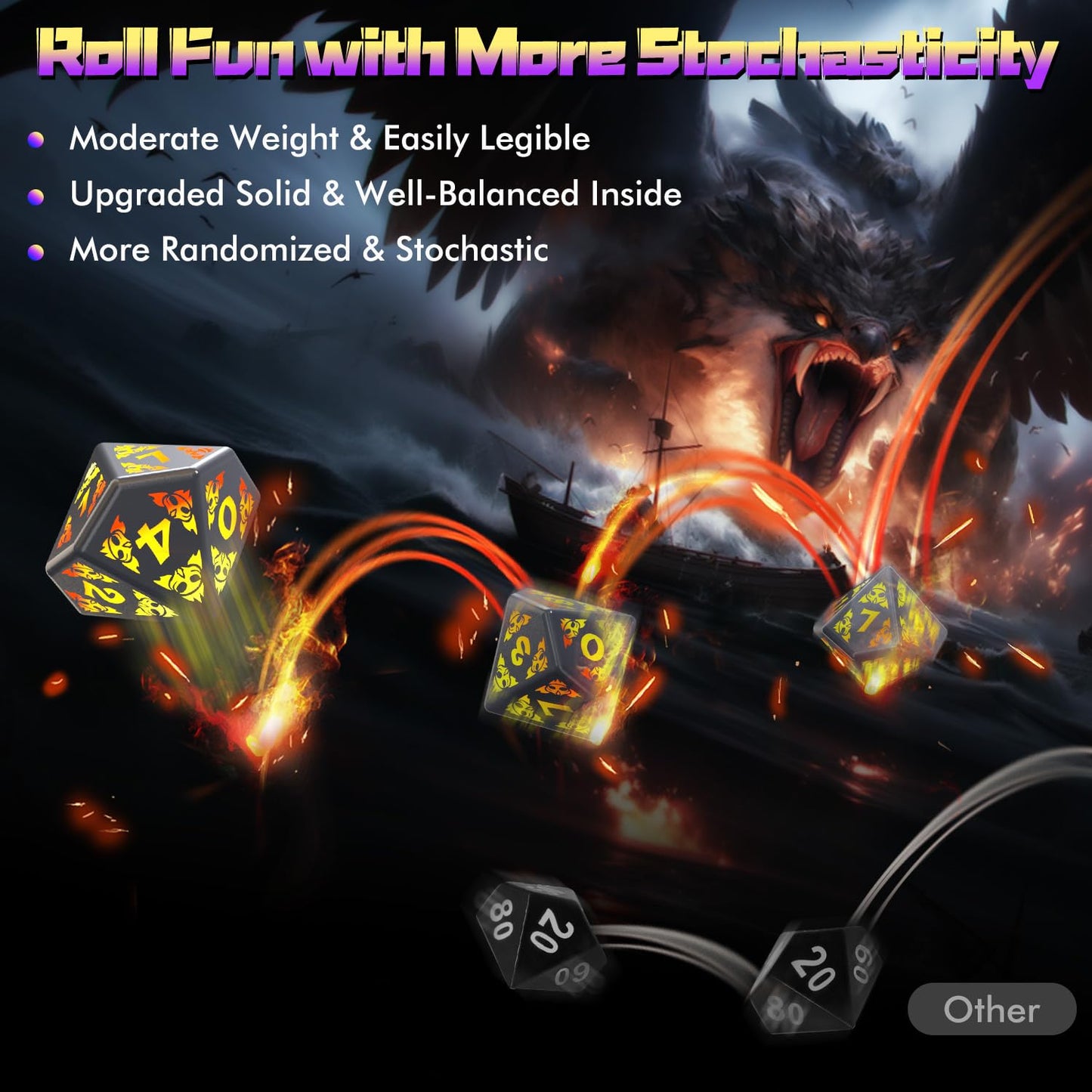 CooAoo Light Up DND Dice Set, Wireless Rechargeable Glowing Dice with Charging Box, 7 PCS Electronic Dice Set, LED RGB Polyhedra