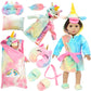 Xfeyue American 18 Inch Doll Clothes And Doll Sleeping Bag Set - Rainbow Unicorn Doll Costume With Unicorn Style Sleeping Bag, Pillow, Eye Mask Slumber Party Accessories Fits 18 Inch Doll (No Doll)