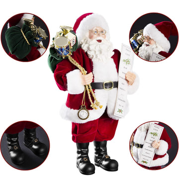 Uten 11'' Santa Claus Decorations With Glasses Blessing Letter And Gifts Bag, Christmas Standing Figurine Ornaments For New Year