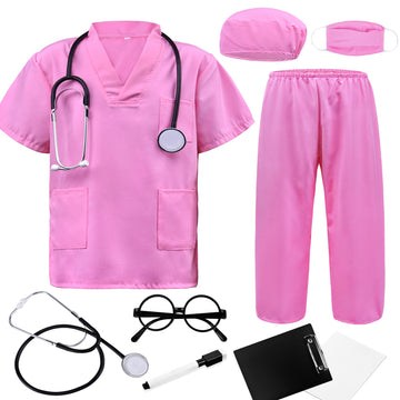 Zzihan Doctor Costume For Kids Pink Scrubs Sets Nurse Scrubs Costume Veterinarian Costume Doctor Accessories Toys Stethoscope Nu