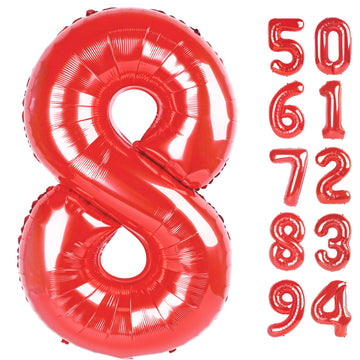 Red 8 Balloon, Number Balloon 40 Inch, Red Birthday Decorations, 8 18 28 38 80 Birthday Balloons, 8Th Red Party Supplies, Number