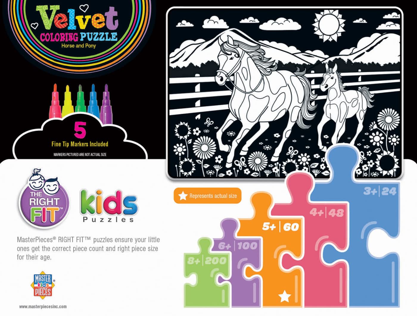 Masterpieces 60 Piece Jigsaw Puzzle For Kids - Horse And Pony Velvet Coloring - 14''X19''