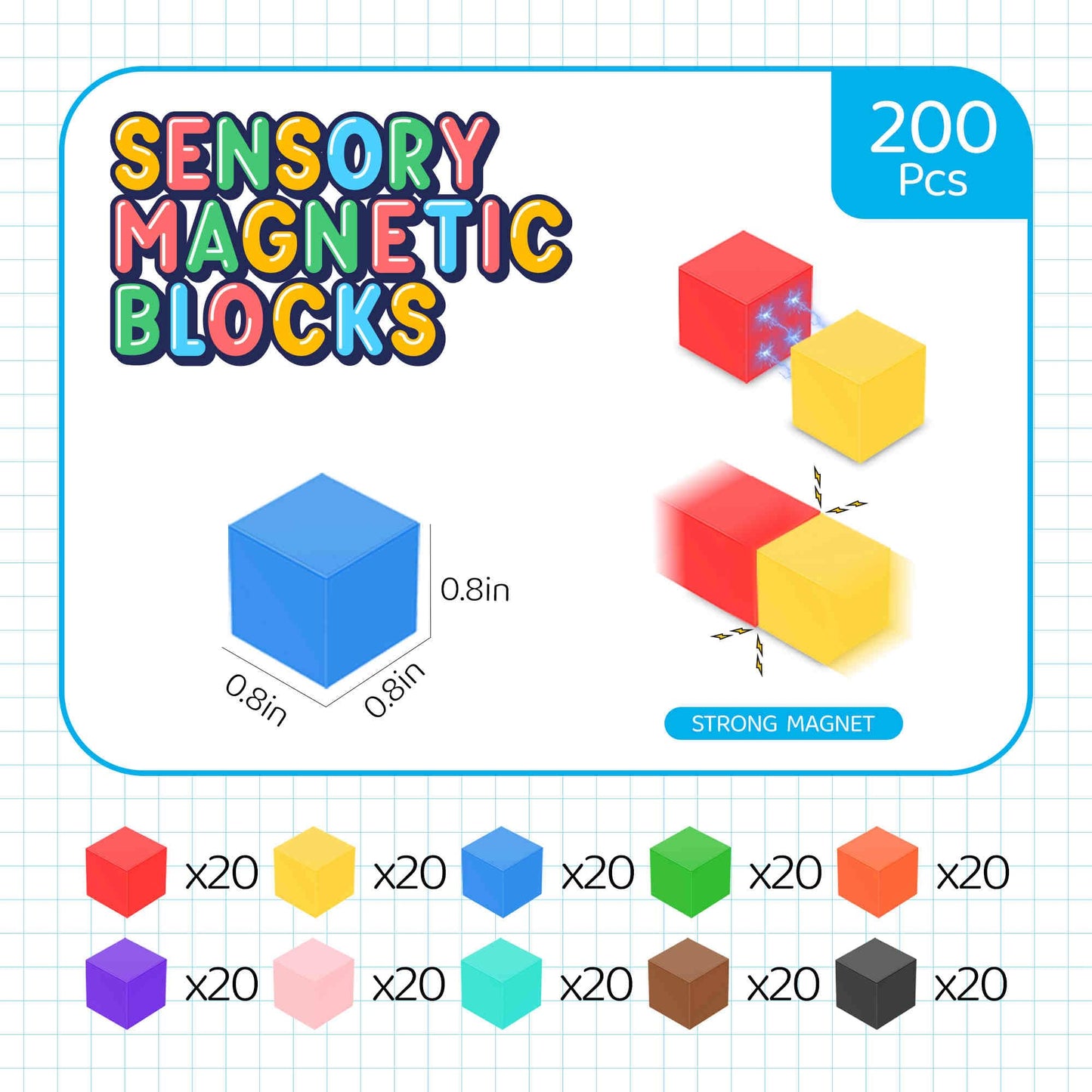 SmartYeen Magnetic Building Blocks Set - 100PCS Large Plastic STEM Toys for Toddlers, Sensory Play, Assorted Colors, Ages 3-8