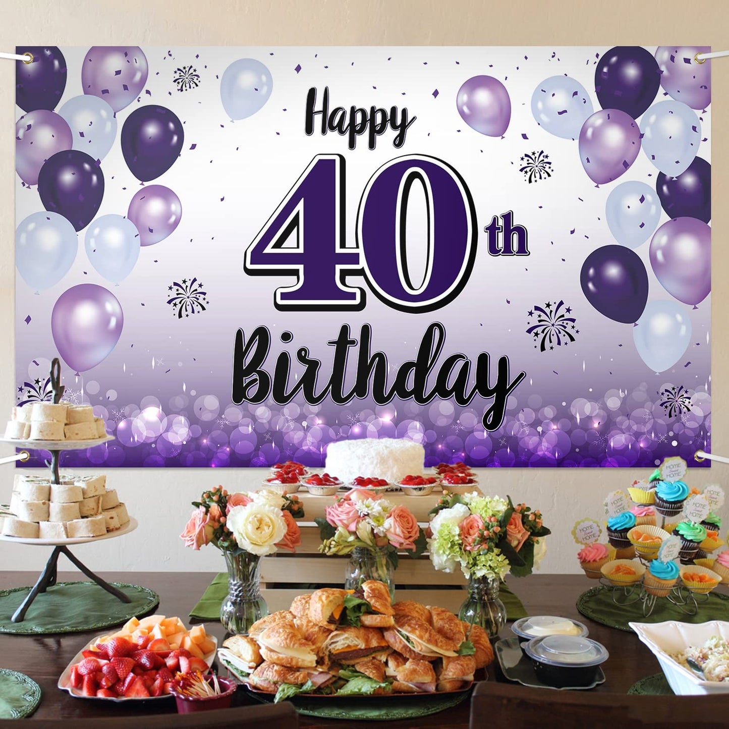LASKYER 40th Birthday Decorations - Purple Balloon Banner Backdrop, Cheers to Forty Years, Polyester, Model P-BH-40