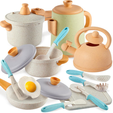 Buyger Pretend Play Kitchen Accessories Toys Set, Cookware Pots And Pans Cooking Utensils Playset Gifts For 3 4 5 Years Old Kids
