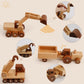 MONT PLEASANT Wooden Toy Construction Vehicle Set of 3  Toddler Montessori Toys Crane Tractor Trailer Excavator Toy Cars with Rolling Wheels  Kids Construction Toys Educational Gift for Boys and Girls