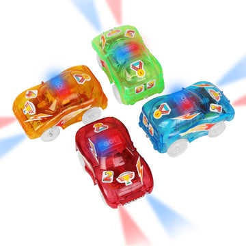4 Pack Track Cars Magic Toy Car Glow In The Dark Cute Race Cars Replacement Track Accessories Car With 5 Flashing Led Lights Com